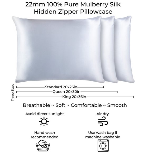 2 NEW 100% Mulberry Silk Pillowcase W/hidden zipper. Standard, Queen, King sizes - Picture 6 of 11